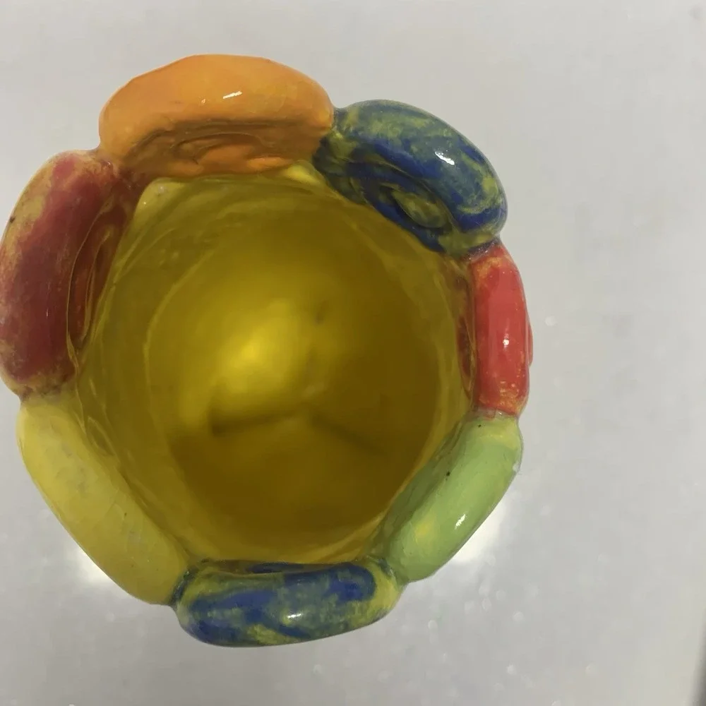Art Pottery Vase Colorful Seashells Scallop Edge‎ Hand Made Yellow Red